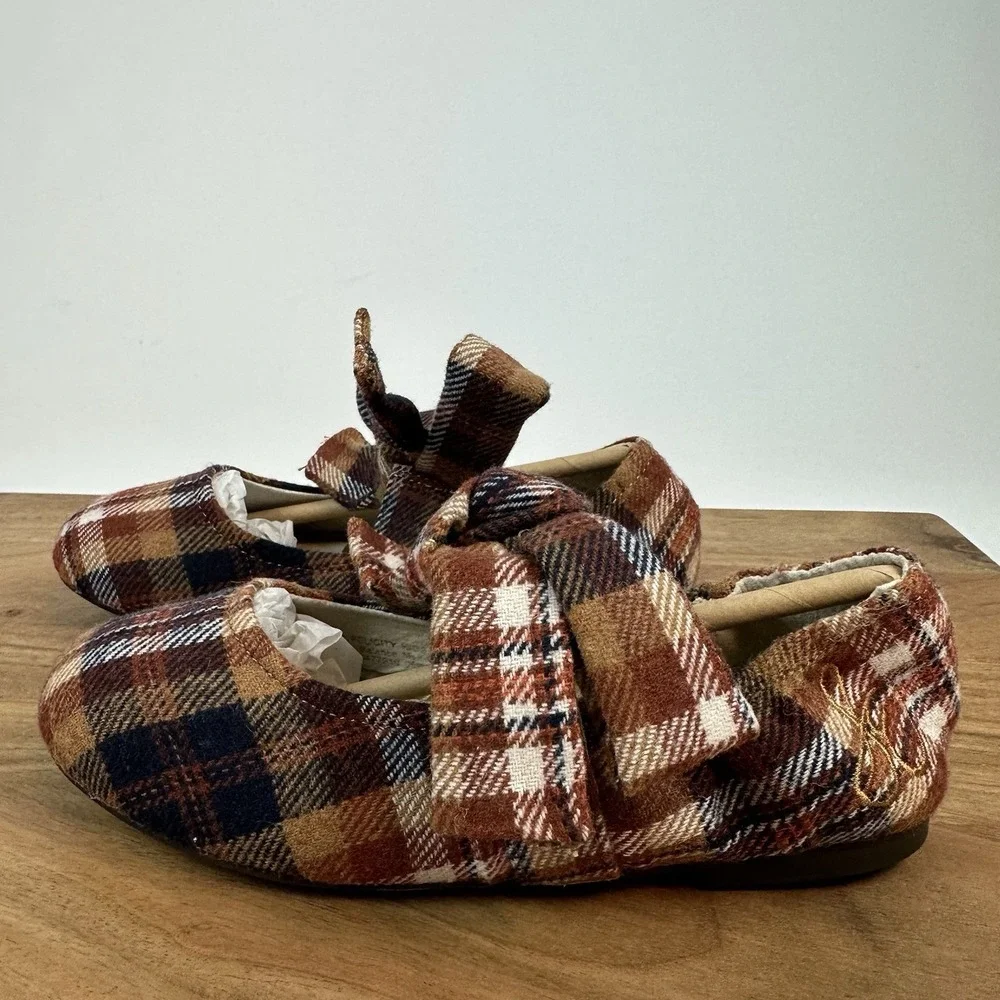 New Big Kids Sam Edelman Felicity Rust Plaid Ballet Flats‎ Shoes Size 2 Y